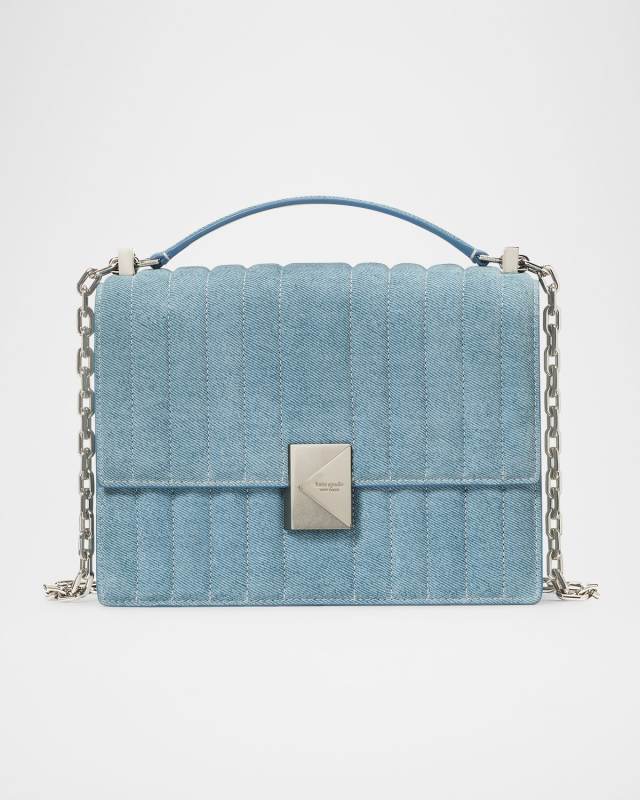 deco quilted denim suede shoulder bag